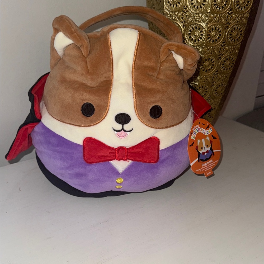 NWT! Squishmallows Reginald Vampire Corgi Treat Pail Ultra soft Official Plush